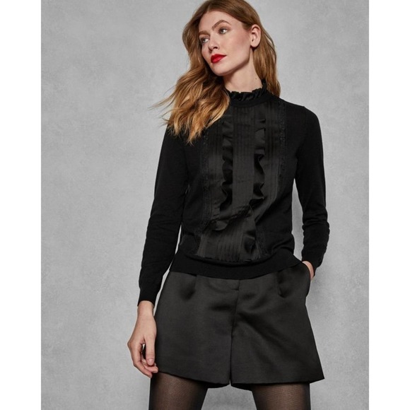 Ted Baker Paygeei Ruffle Lace Pullover Sweater sz 4/L - Picture 4 of 12